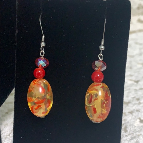 Red Agate and Art Glass Jewelry Set - Picture 2 of 4